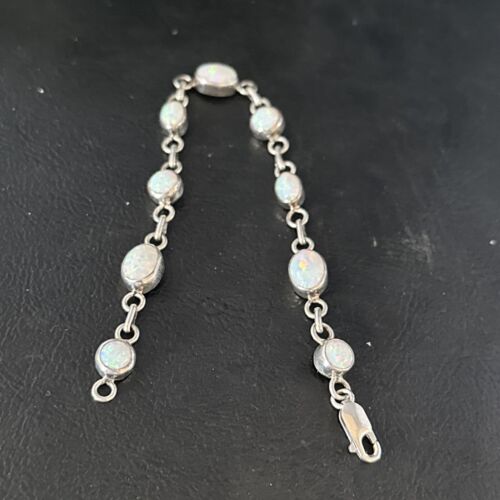 Native American Navajo White Opal Link Bracelet | Sterling Silver | Authentic Handmade | 14648