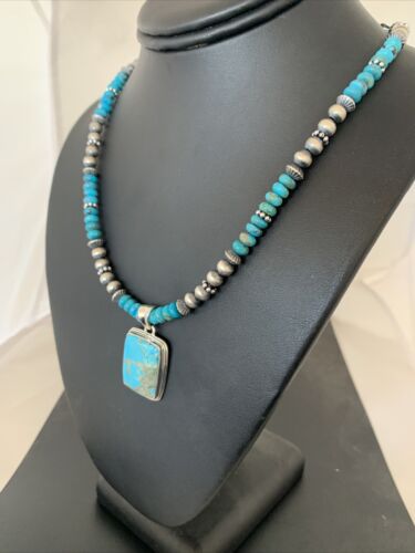 Men's Spiderweb Turquoise Pendant | Navajo Pearls Sterling Silver Necklace | Authentic Native American Handmade | 1015