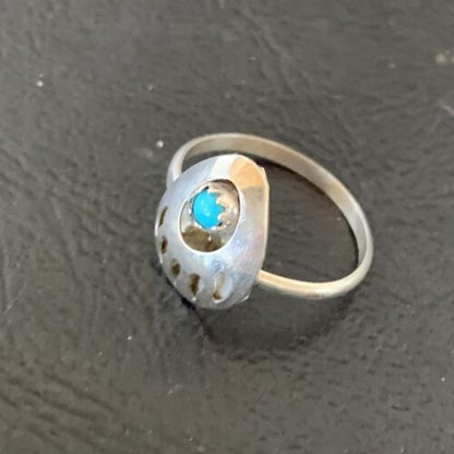 Navajo Bear Paw Blue Turquoise Pinky Ring | Sterling Silver | Sz 4.5 | 10838