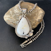 Men's Women's White Buffalo Turquoise Necklace Pendant | Sterling Silver | Authentic Native American Handmade | 14196