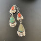 Navajo Green Royston Turquoise Red Coral Dangle Earrings | Sterling Silver | Authentic Native American Handmade | 2058