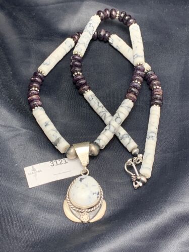 Navajo Purple Sugilite & Howlite Bead Necklace | Sterling Silver | 22" | Authentic Native American Handmade | 3121