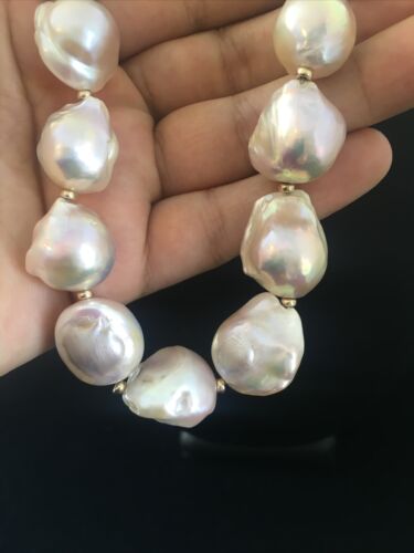 Native American Baroque Pearl Bead Necklace | Sterling Silver | 18" | 10007