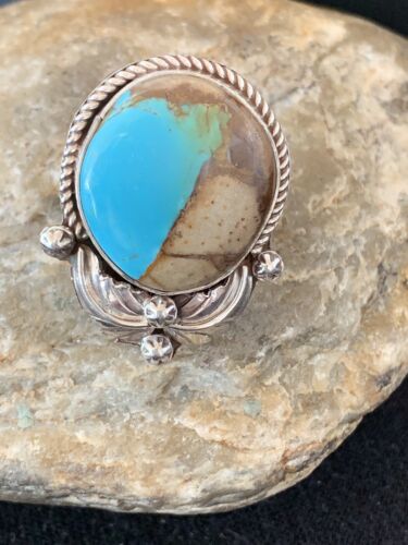 Southwestern Navajo Blue Boulder Turquoise Ring | Sterling Silver | Sz 9 | 00549