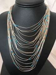Turquoise Liquid Heishi Necklace | 19 Strand Graduated | Sterling Silver | Authentic Native American Handmade | 3701
