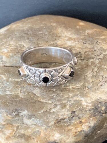 Navajo Men's Sterling Silver Black Onyx Ring | Sz 10 | Authentic Native American Old Pawn | 10802 - Masha USA