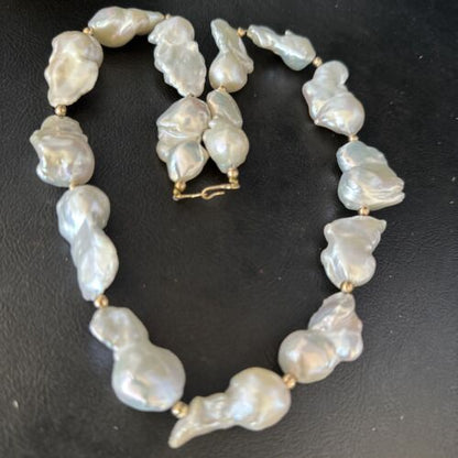 Native American White Baroque Pearl Necklace | Gold Filled Beads | 20" | 14236 - Masha USA