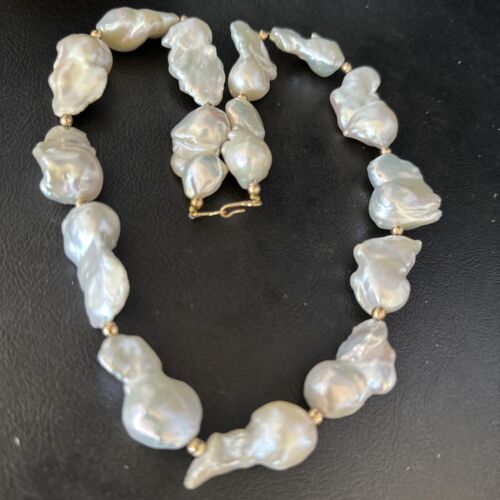 Native American White Baroque Pearl Necklace | Gold Filled Beads | 20" | 14237