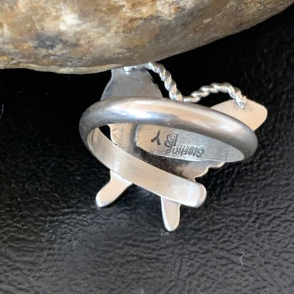 Navajo Orange Spiny Oyster Butterfly Ring | Sterling Silver | Sz Adj 8 | Authentic Native American Handmade | 10350