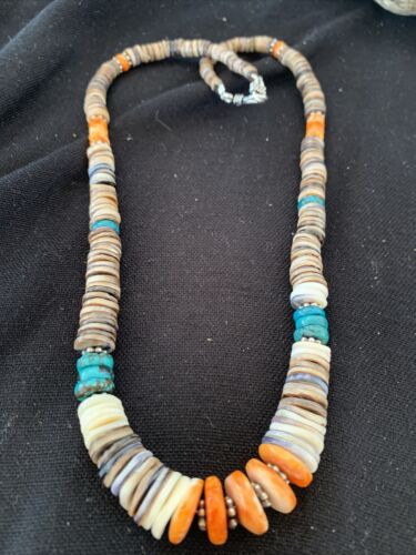 Authentic Native American Navajo Multi-Color Shell Necklace | Sterling Silver | Graduated 20" | 00926
