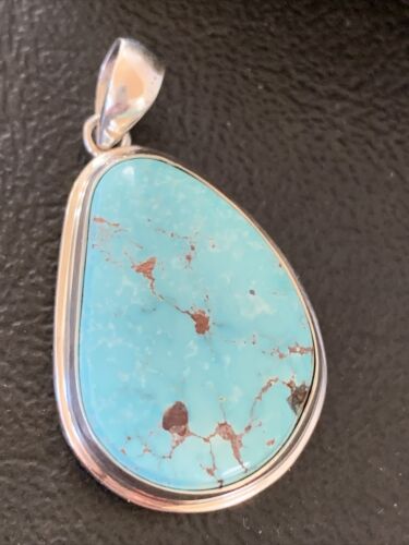 Navajo Blue Bisbee Turquoise Pendant | Sterling Silver | 1.5" | Authentic Native American Handmade | 1619