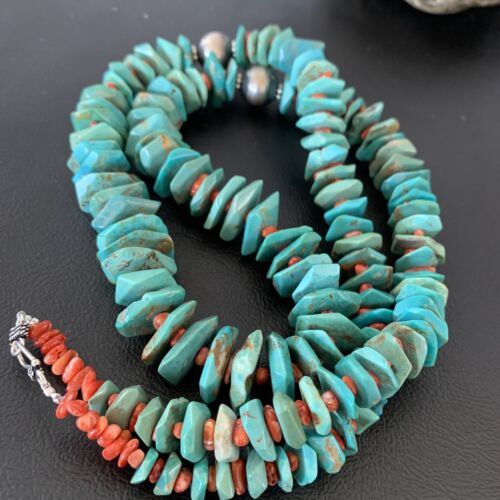 Authentic Navajo Green Turquoise & Spiny Oyster Necklace | Sterling Silver Pendant | 30" | 01852