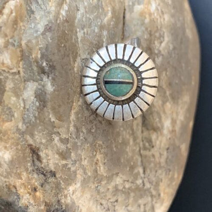 Native American Women's Navajo Green Turquoise Inlay Ring | Sz 6.5 | Sterling Silver | 11205