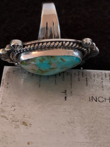 Native American Green Turquoise Ring | Navajo Sterling Silver | Sz 8 | 4139