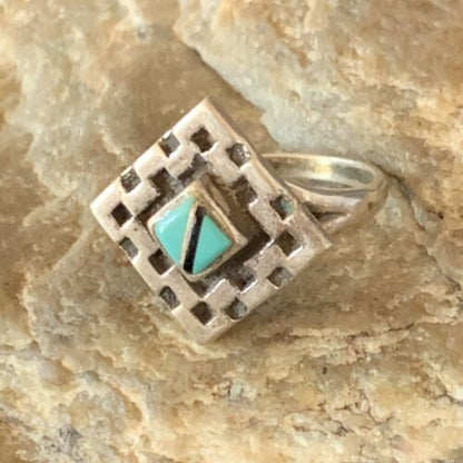 Native American Women's Navajo Blue Kingman Turquoise Inlay Ring | Sz 7 | 13173