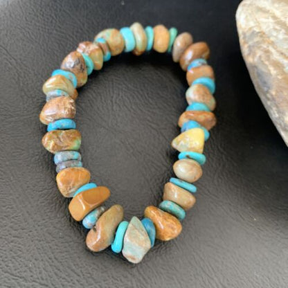 Men's Women's Stretch Bracelet | Blue Green Turquoise Stone | 7" | Authentic Native American Handmade | 11826