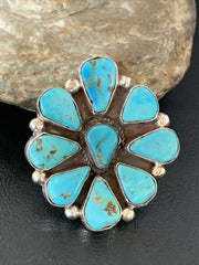 Navajo Turquoise Cluster Ring | Authentic Native American Sterling Silver | Multi-Stone | Sz 10 | 02193
