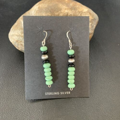 Navajo Green Malachite & Black Onyx Earrings | Sterling Silver | Authentic Native American Handmade | 4486