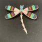 Zuni Coral Turquoise Inlay Dragonfly Necklace Pin Pendant | Sterling Silver | Native American Handmade | 11891