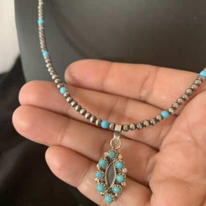 Zuni Blue Turquoise Multi-Stone Pendant | Authentic Native American Sterling Silver | Multi-Stone | 12059