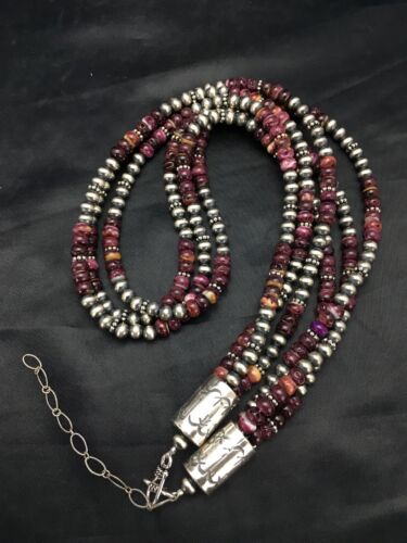 Navajo Purple Spiny Oyster Necklace | Sterling Silver | 22" | Authentic Native American Handmade | 14026