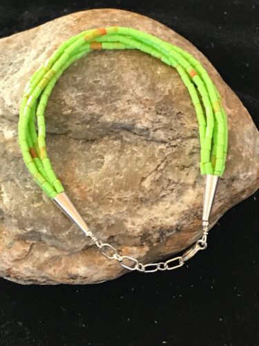 Navajo Green Stabilized Gaspeite Heishi Bracelet | Sterling Silver | 5 Strand | 7" | 13601