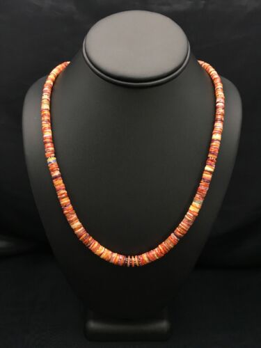 Navajo Orange Heishi Spiny Oyster Necklace Set | Sterling Silver | 22" | Authentic Native American Handmade | 2773