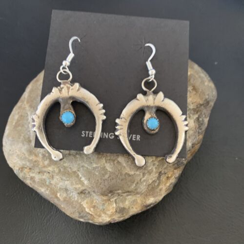 Navajo Turquoise Naja Dangle Earrings | Sterling Silver | Authentic Native American Handmade | 12554