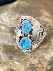 Navajo Kingman Turquoise Multi-Stone Ring | Authentic Native American Sterling Silver | Sz 11 | 14178