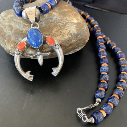 Navajo Native American Blue Lapis Spiny Oyster Naja Pendant | Sterling Silver | 11492 - Masha USA