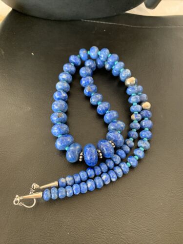 Graduated Blue Denim Lapis Turquoise Necklace | Navajo Sterling Silver | Authentic Native American | 28"