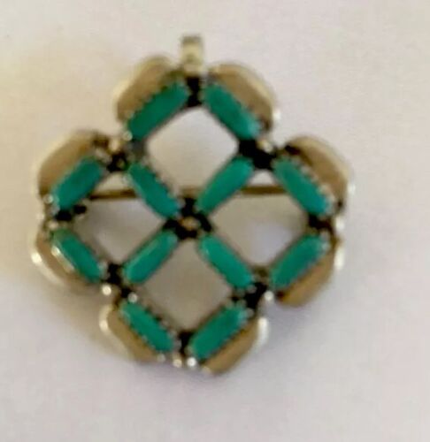 Zuni Turquoise Pin Pendant | Sterling Silver | Native American Indian Signed | 8026