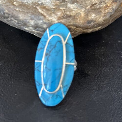 Navajo Blue Turquoise Inlay Band Ring | Sz 8 | Authentic Native American Handmade | 14511