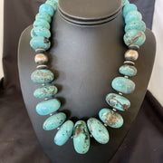 Navajo Blue Turquoise Necklace | Chunky Graduated Sterling Silver Pearls | Authentic Native American Handmade | 19" | 11350