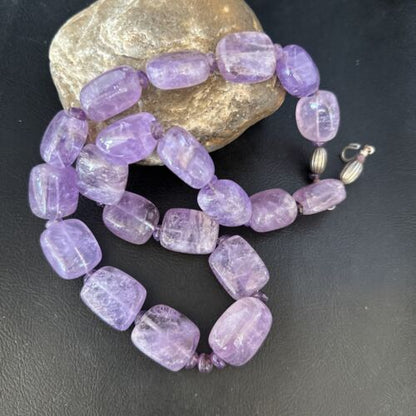 Navajo Chunky Purple Amethyst Necklace | Sterling Silver | 22" | Authentic Native American Handmade | 14297