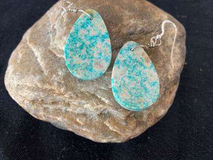 Navajo Slab Turquoise Dangle Earrings | Sterling Silver | Authentic Native American Handmade | 1356