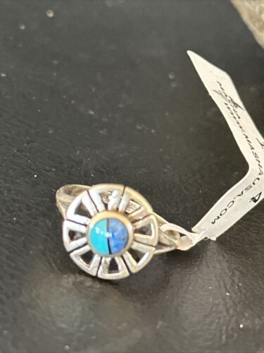 Southwestern Women's Navajo Blue Turquoise Lapis Inlay Ring | Sz 7.5 | 11194