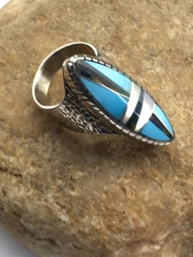 Native American Women's Navajo Opal & Turquoise Inlay Ring | Sterling Silver | Sz 6.5 | 1608