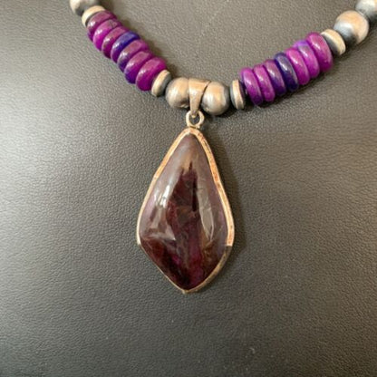 Navajo Pearls Purple Sugilite Necklace Pendant | Sterling Silver | Authentic Native American Handmade | 10328