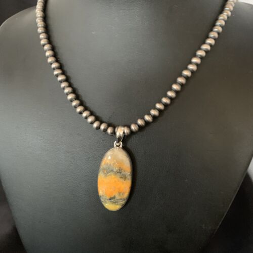 Navajo Yellow Bumblebee Jasper Pendant Necklace | Sterling Silver | Authentic Native American Handmade | 12809