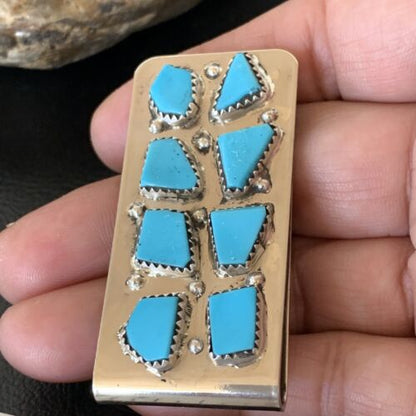 Navajo Handmade Turquoise Money Clip | Sterling Silver | Authentic Native American | 11594