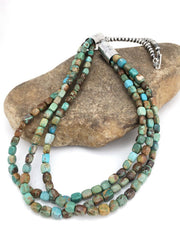 Southwestern 3-Strand Royston Green Turquoise Necklace | Sterling Silver | 26" | 1136