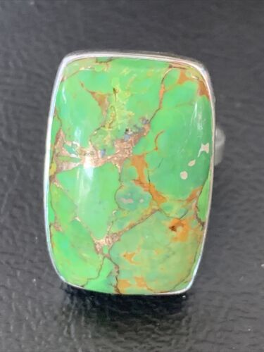 Adjustable Navajo Green Mojave Turquoise Ring | Sterling Silver | Sz 8 | 11790
