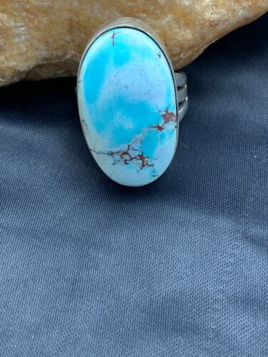 Navajo Blue Royston Turquoise Ring | Sterling Silver | Sz 9 | Authentic Native American Handmade | 10226