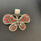 Navajo Red Coral Butterfly Pendant | Authentic Native American Sterling Silver | Multi-Stone | 1.5" | 1998