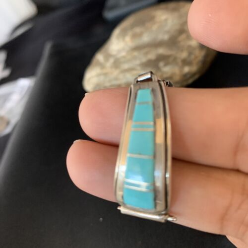 Navajo Sterling Silver Watch Tips with Blue Turquoise Inlay Band | Authentic Native American Jewelry | 13728
