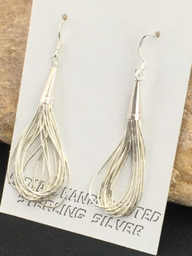 Native American Authentic Sterling Silver Liquid Heishi Dangle Earrings | 2" | 1141