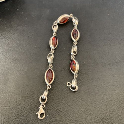 Navajo Deep Gold Amber Link Bracelet | Sterling Silver | 8.25" | Authentic Native American Handmade | 12656