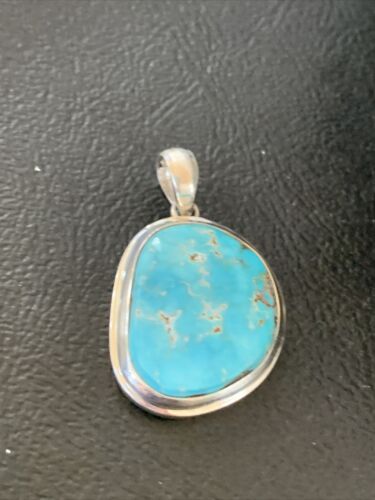 Navajo Blue Bisbee Turquoise Pendant | Sterling Silver | 1.5" | Authentic Native American Handmade | 1623