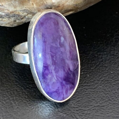 Navajo Purple Charoite Ring | Sterling Silver | Sz 8 Adjustable | Authentic Native American Handmade | 10528